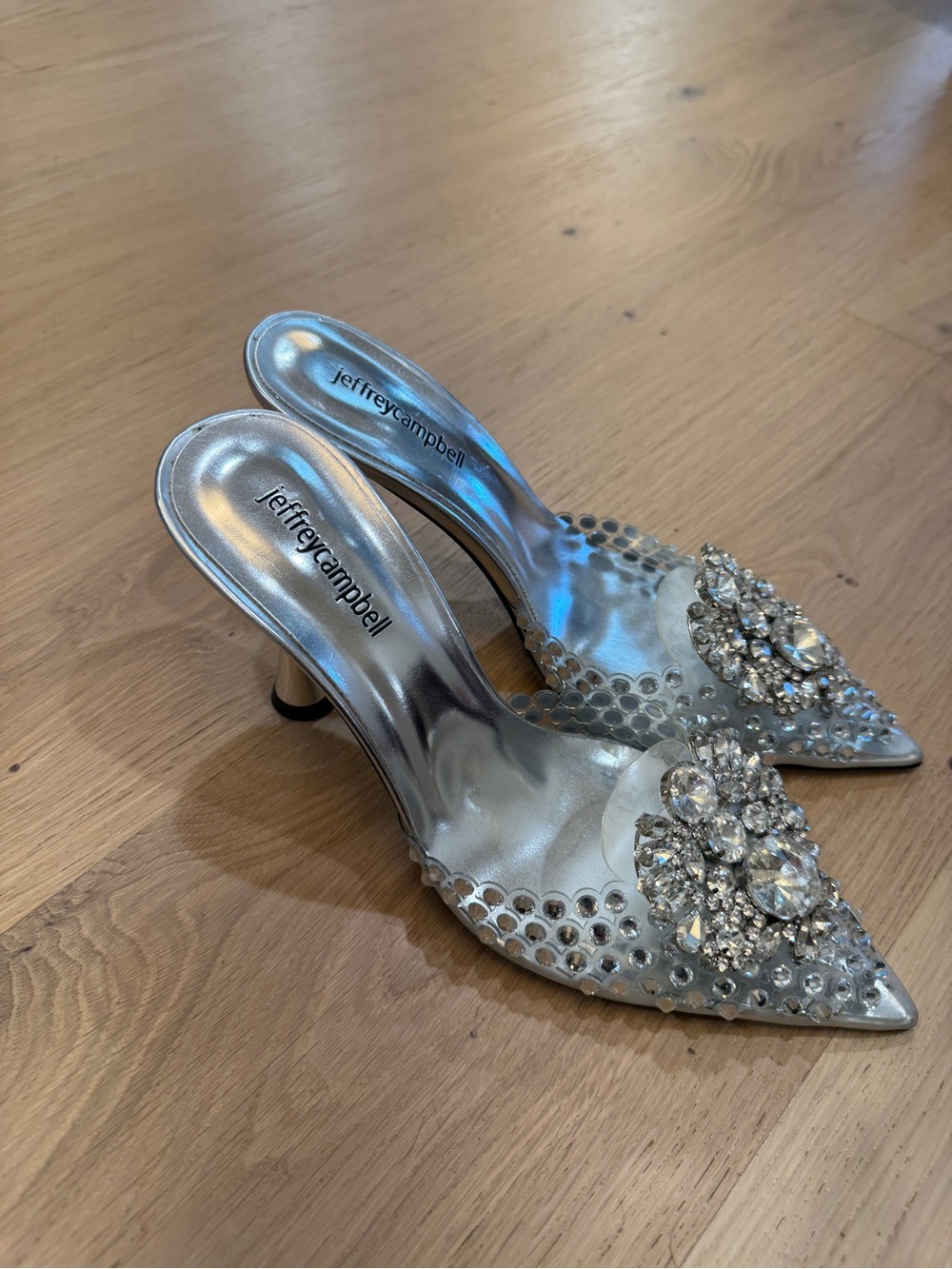 Jeffrey Campbell Silver Crystal-Embellished Pointed Mules - Picture 3 of 5